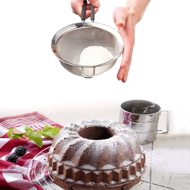Newline NY Premium Double Stainless Steel Fine Mesh Strainers with Soft-touch Anti-slip Silicone-coated Handle 2 pcs Set - Image 4